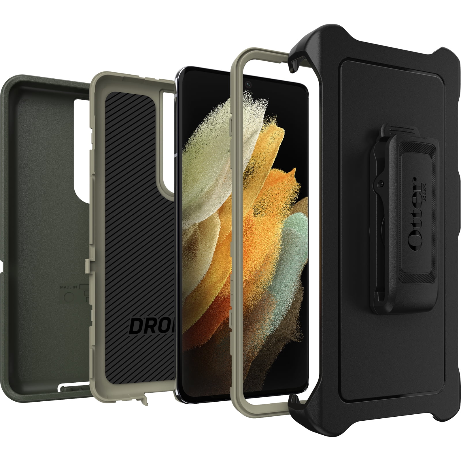 OtterBox Galaxy S21 Ultra 5G (Only) - Defender Series Screenless Edition Case - Lichen The Trek (Green) - Holster Clip Included - Non-Retail Packaging