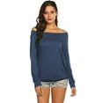 thumbnail image 2 of Women'S Long Sleeve Boat Neck Off Shoulder Blouse Tops Dark Blue M, 2 of 5