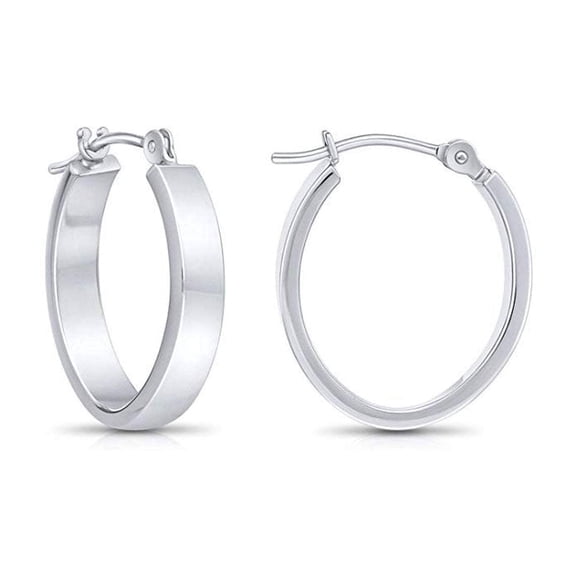 Tilo Jewelry 14k White Gold Oval Flat Hoop Earrings | 18mm | Small Hoops for Women & Unisex