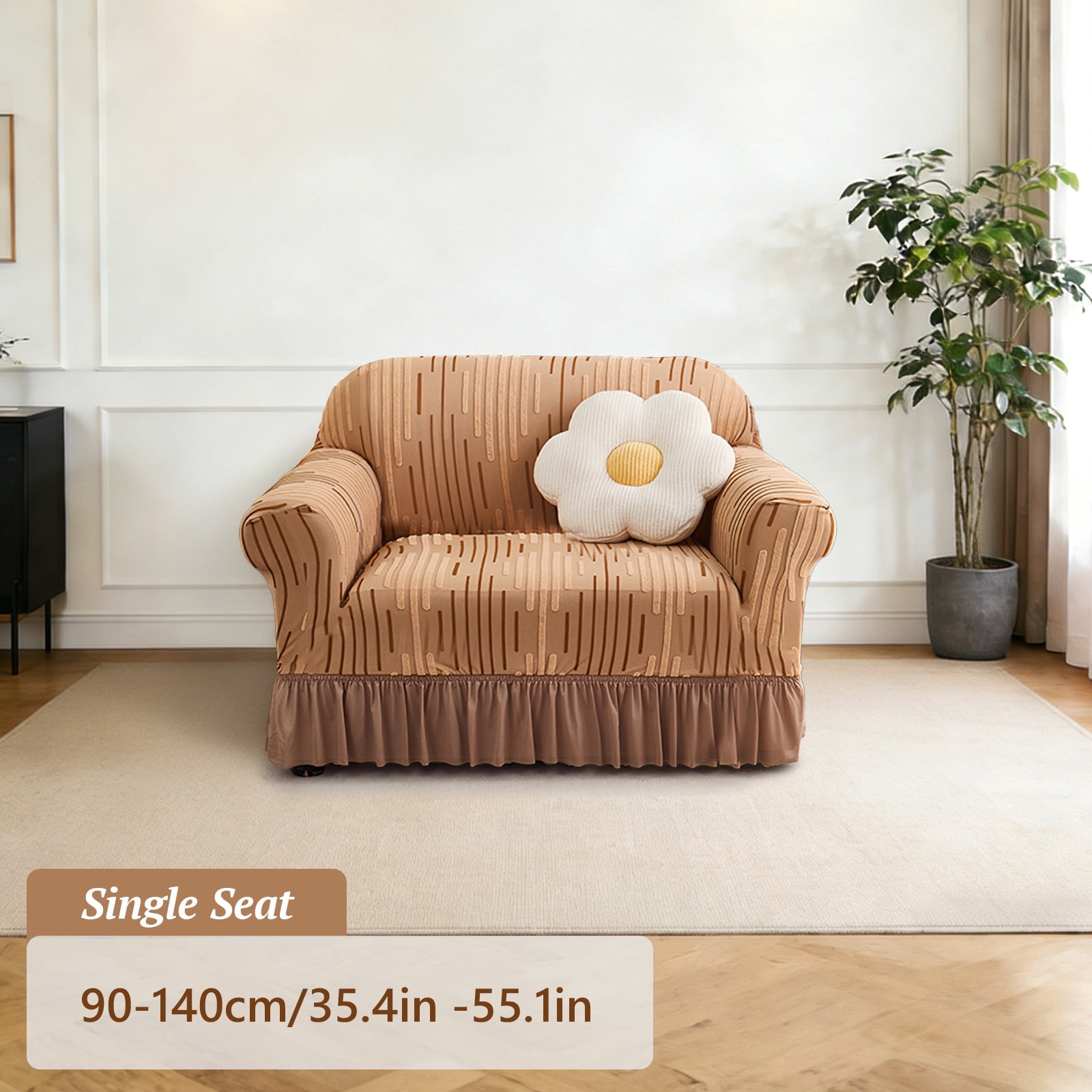 ANMINY Stretch Sofa Slipcover with Skirt Non-Slip Jacquard Universal Soft Sofa Cover with Elastic Bottom Couch Protector 1-Seater (35.4"–55.1")