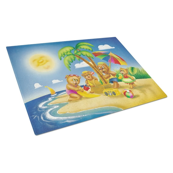Caroline's Treasures Bears Playing at the Beach Glass Cutting Board Large