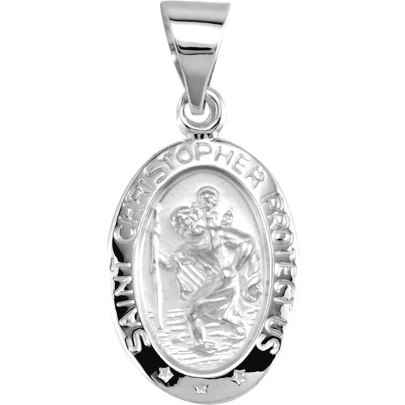 14k White Gold 15x11mm Polished Oval Hollow St. Christopher Medal Pendant Necklace Pendant for Women