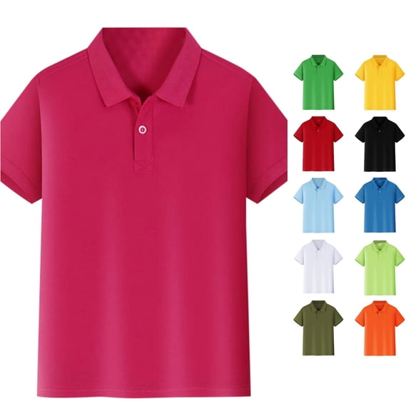 OSOLU Boys Polo Shirt Solid Color Short Sleeve Button Placket Casual Daily Kids Tops