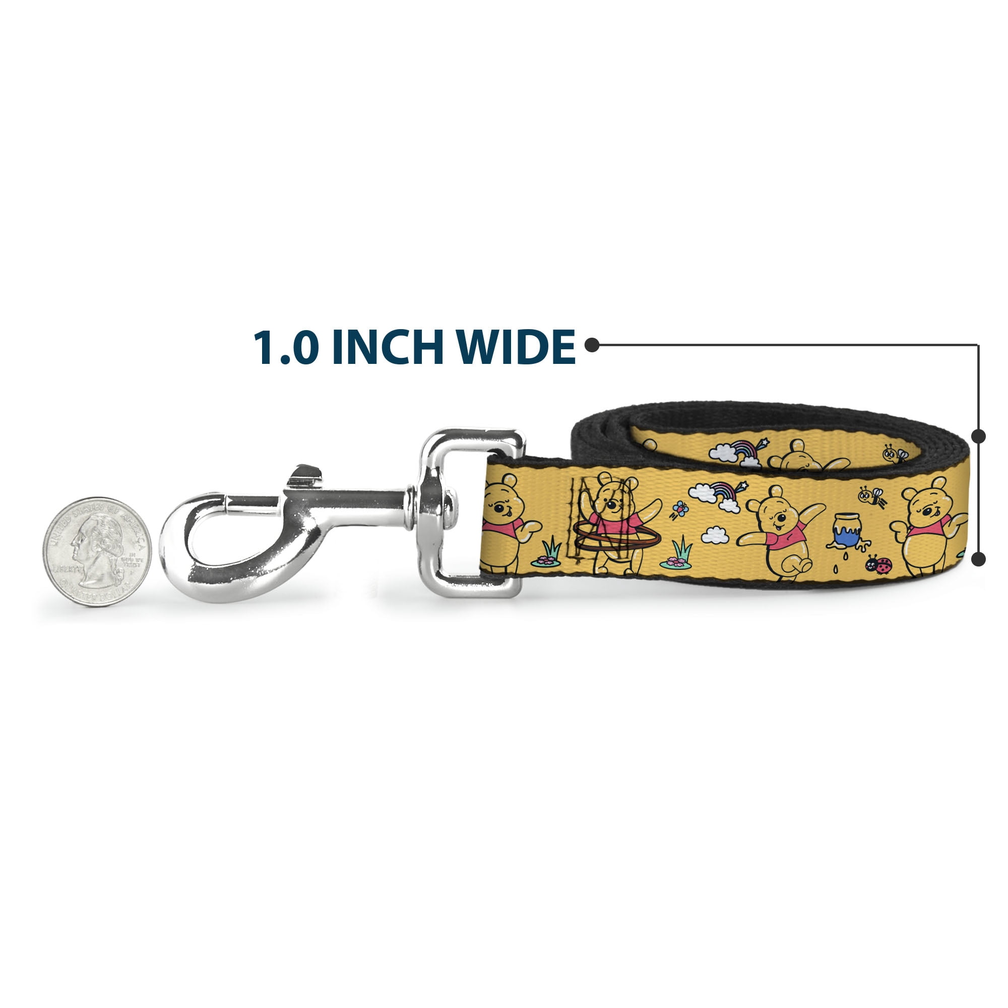 Disney Pet Leash, Dog Leash, Winnie the Pooh Happy Poses Golden Yellow, 6 Feet Long 1.0 Inch Wide