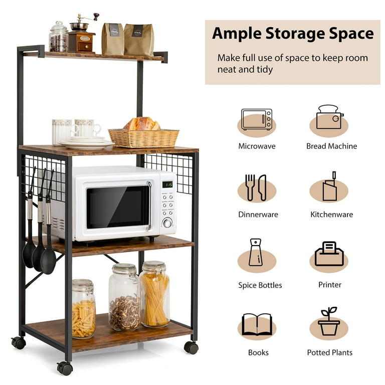 4-Tier Industrial Kitchen Bakers Rack Microwave Oven Stand - Costway