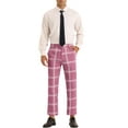thumbnail image 2 of INSPIRE CHIC Plaid Pants for Men's Color Block Slim Fit Flat Front Checked Dress Pants Pink M, 2 of 4