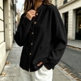 thumbnail image 4 of LUVDA Women's Corduroy Button Cardigan Fall Winter Band Collar Patch Pocket Shacket, 4 of 6