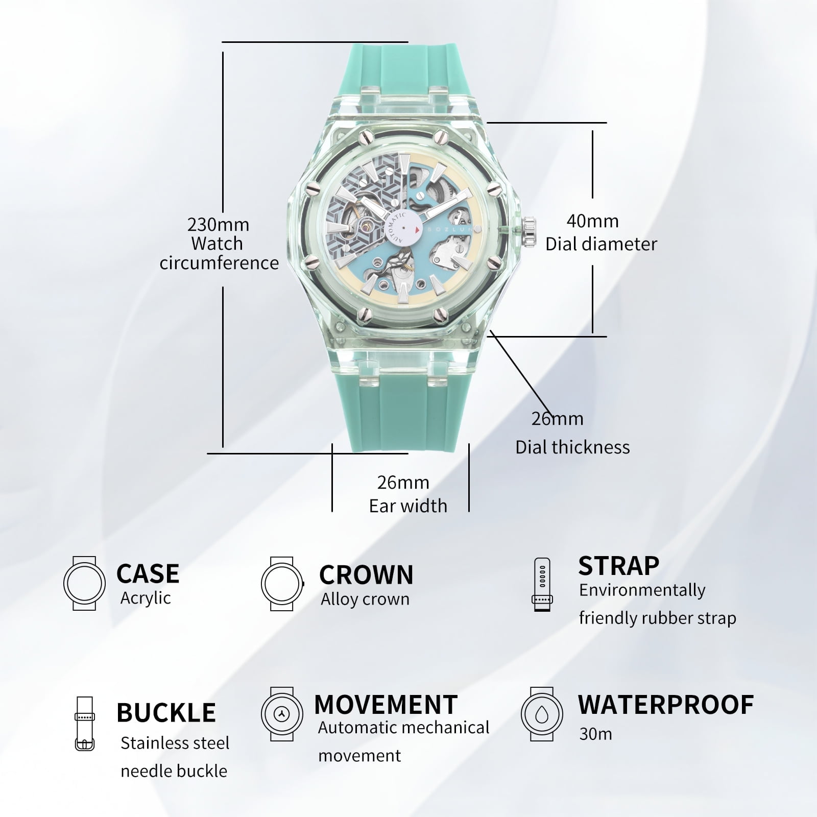 BOZLUN Watches for Men Skeleton Automatic Mechanical Watch Luxury Dress Stainless Steel Waterproof Luminous Wrist Watches