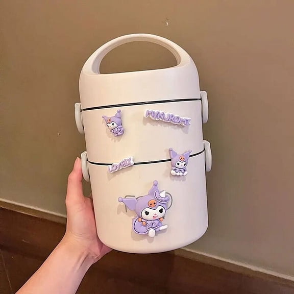 Cute Sanrioed Kuromi Hellokittys Pachacco Stainless Steel Portable Lunch Box Insulated Lunch Box Multi-Layer Insulated Bucket
