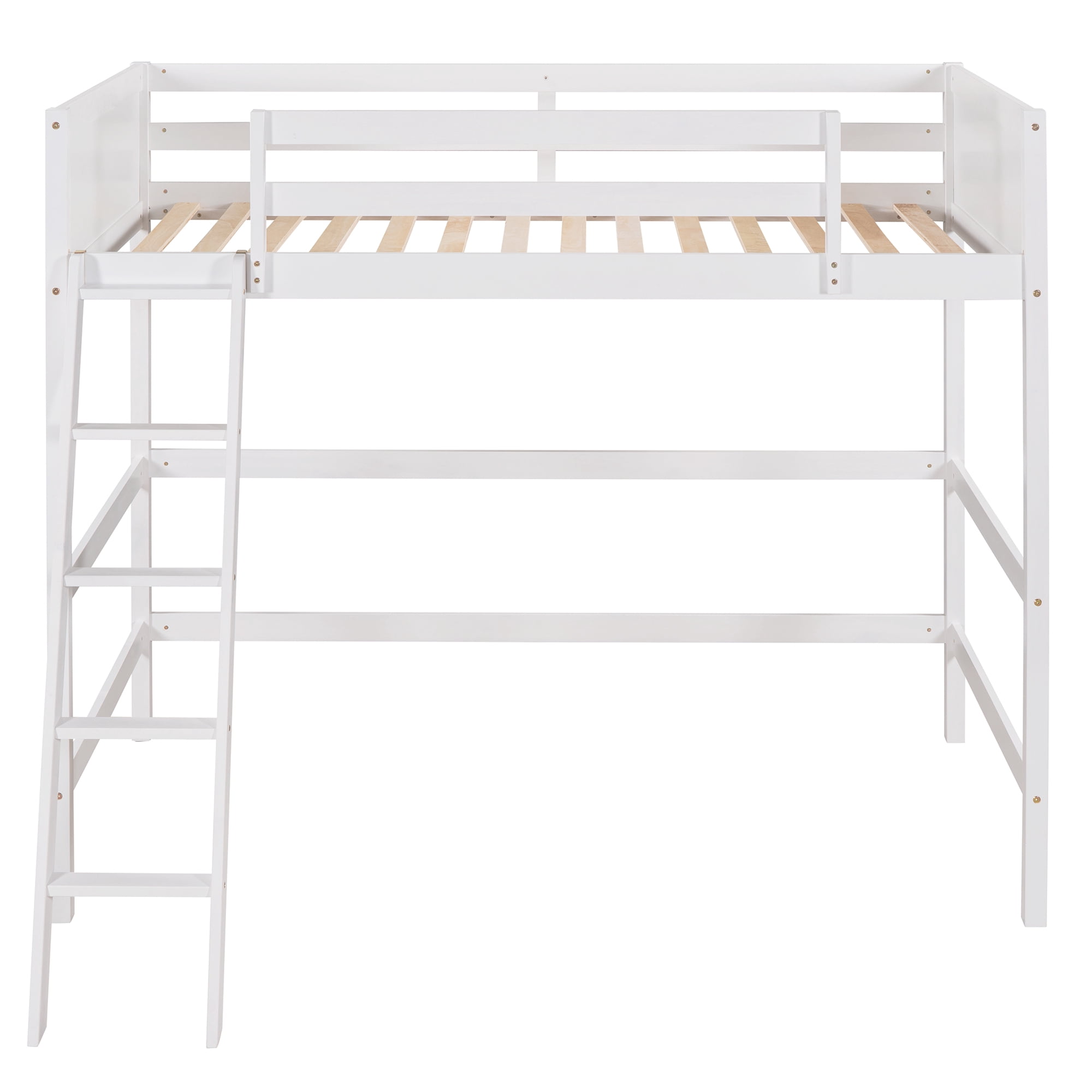 Gewnee Twin Loft Bed, Solid Wood Loft Beds with Ladder for Kids Teens,White