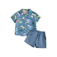 thumbnail image 2 of Aojekbee Boys Summer 2PCS Shorts Sets Short Sleeve Dinosaur Print Button Up Tops and Solid Color Shorts Sets, 2 of 10