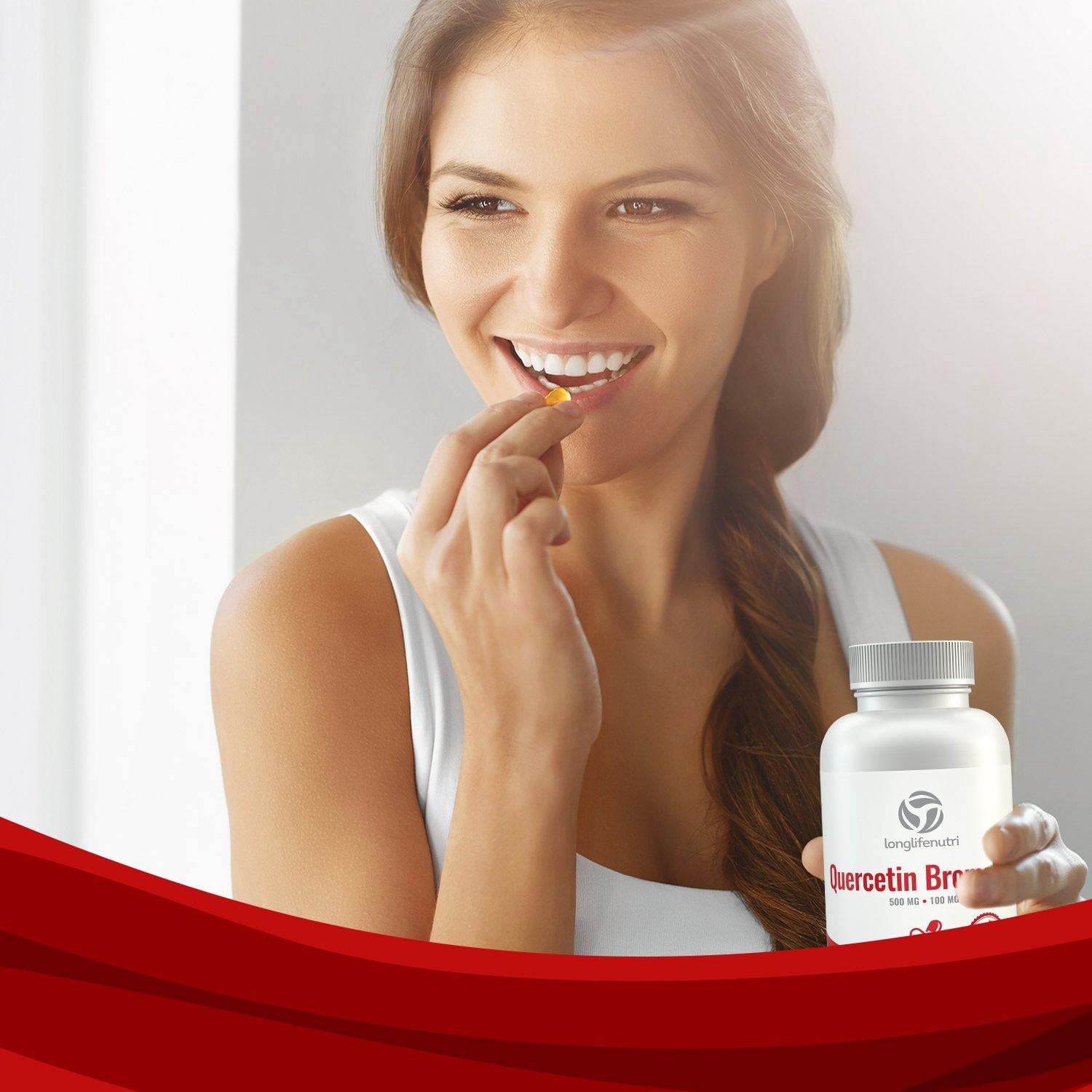 LongLifeNutri Quercetin 500 mg with Bromelain 100 mg - 120 Vegetarian Capsules, Natural Antioxidant