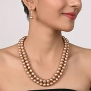 Ratnavali Jewels Shell Cultured 10mm Bronze Pearl Double Strand Necklace for Women With Hook Earrings