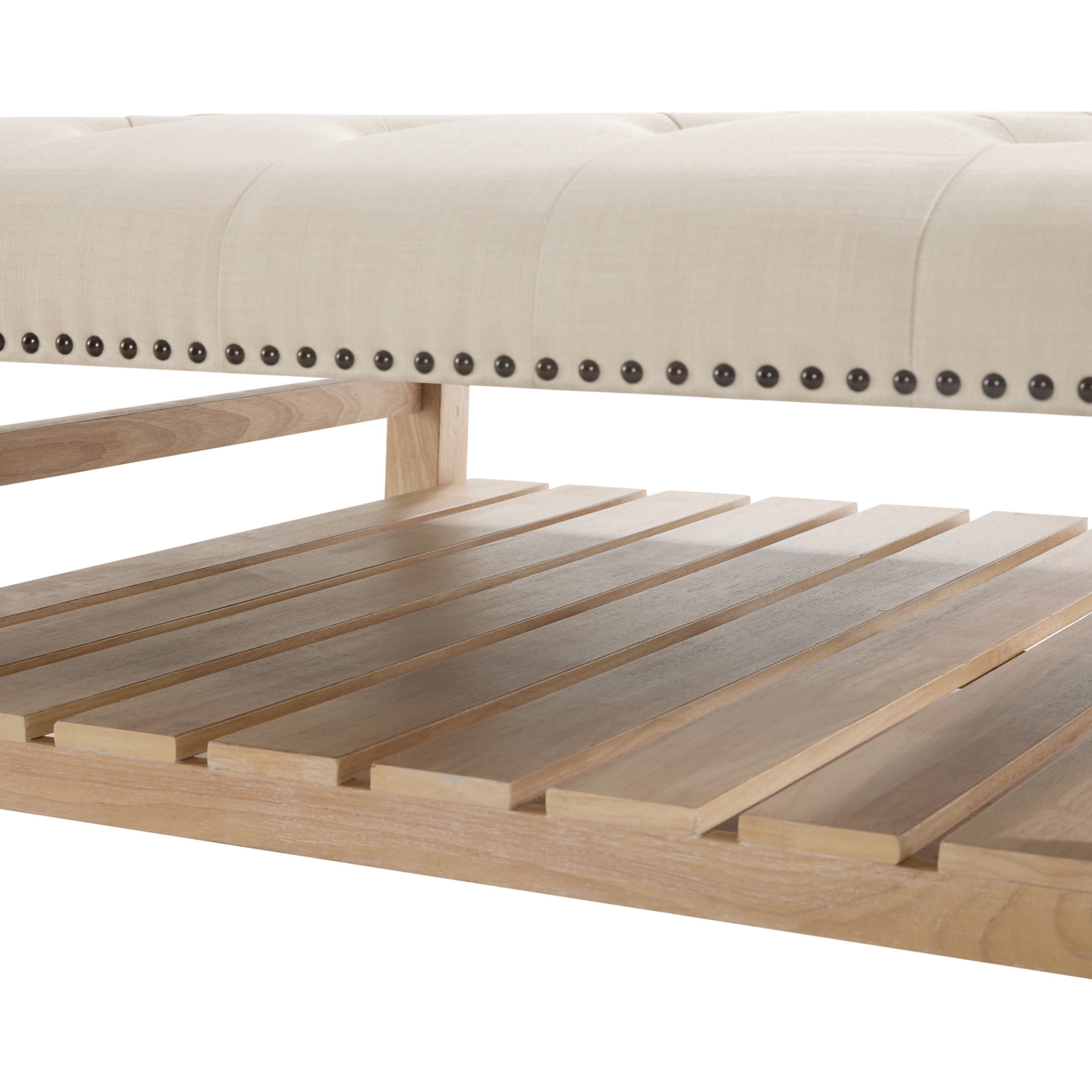 Noble House 41.5" Square Tufted Wooden Ottoman Coffee Table with Storage Shelf, Linen Upholstered Footstool, Beige
