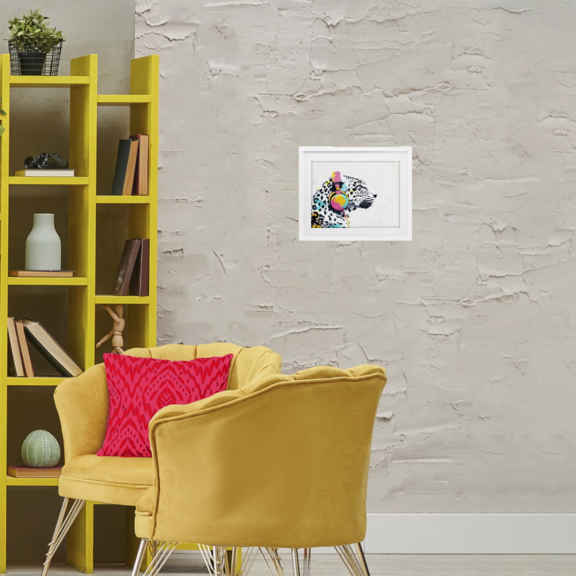 Stupell Industries Leopard On Air Headphones White Framed Print Under Glass, design by Svetlana Aleynikova