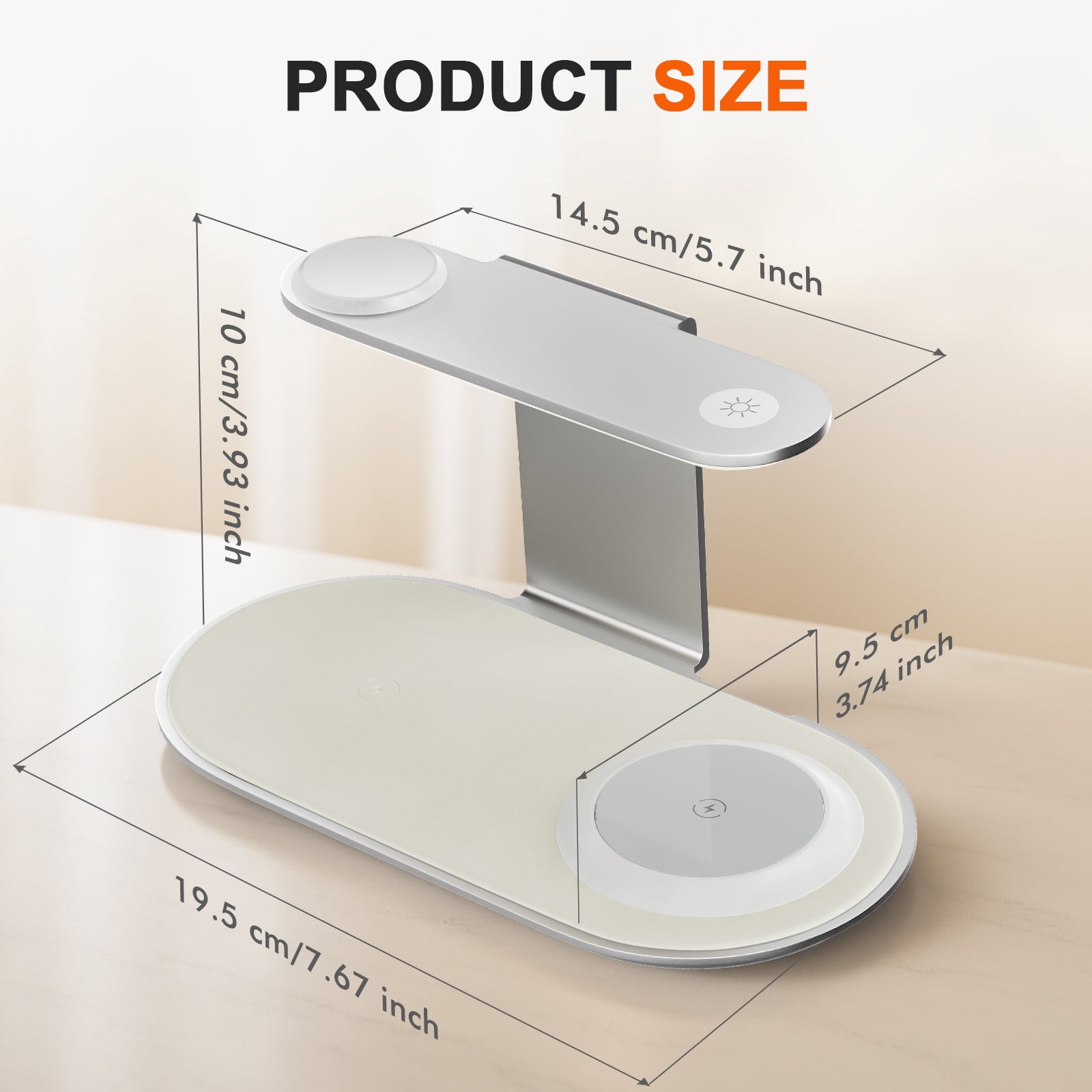 4 in 1 Wireless Charger,Charging Station with Soft Night Light,15W Max Fast Charging Holder for iPhone 17 16 15 14 13 12,for iWatch Series,for AirPods,ideal for home and travel,Silver Charging Dock