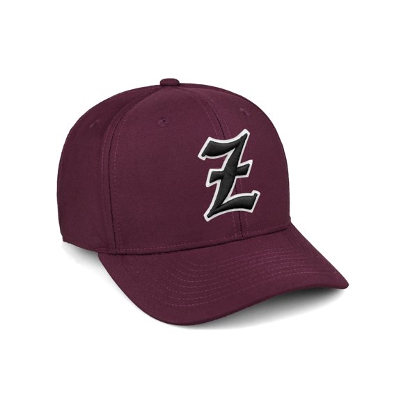 Daxton Premium Mid Profile Hat Semi Curved Visor Burgundy Cap White Black Gothic Embroidered, Letter Z