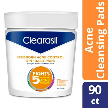 Clearasil Stubborn Acne Control 5in1 Daily Facial Cleansing Pads, with Salicylic  Acne  Medicine, 90 Count