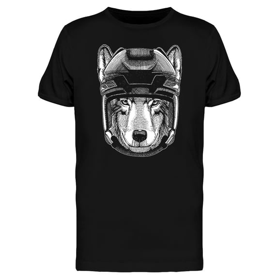Wolf Wearing Hockey Helmet T-Shirt Men -Image by Shutterstock, Male 3X-Large
