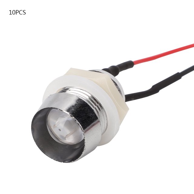 10 diodos emisores de luz precableados de 6 ~ 12 V, cable de 20 cm, 10 mm con soporte de metal que indica cuentas de lámpara LED en línea