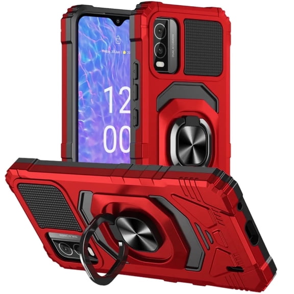 Rome Tech Heavy Duty Armor Case with Kickstand for Nokia C210, Military Grade Protective Cover, Red