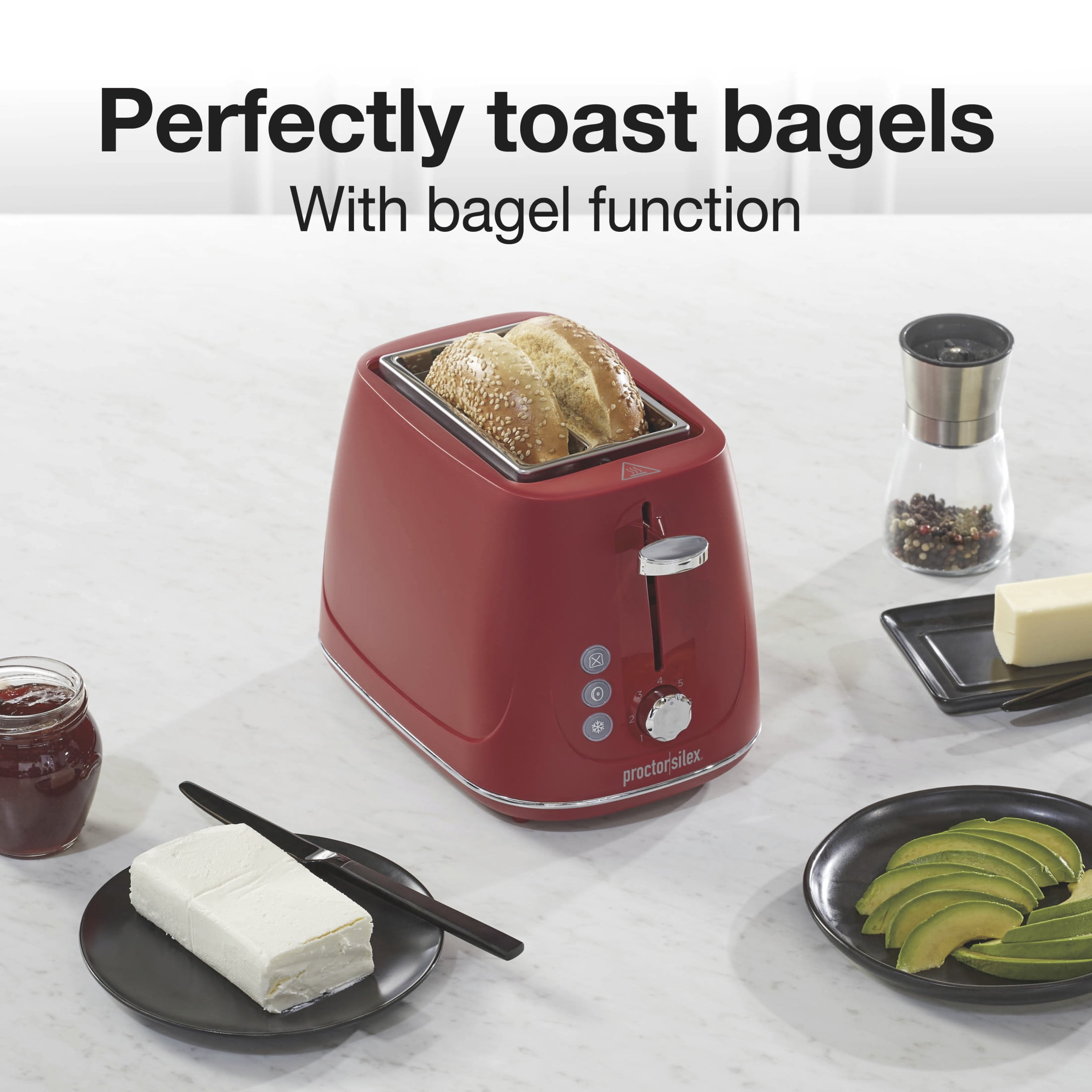 Proctor Silex 2-Slice Toaster, Wide Slots, 3 Preset Functions and Removable Crumb Tray, Red