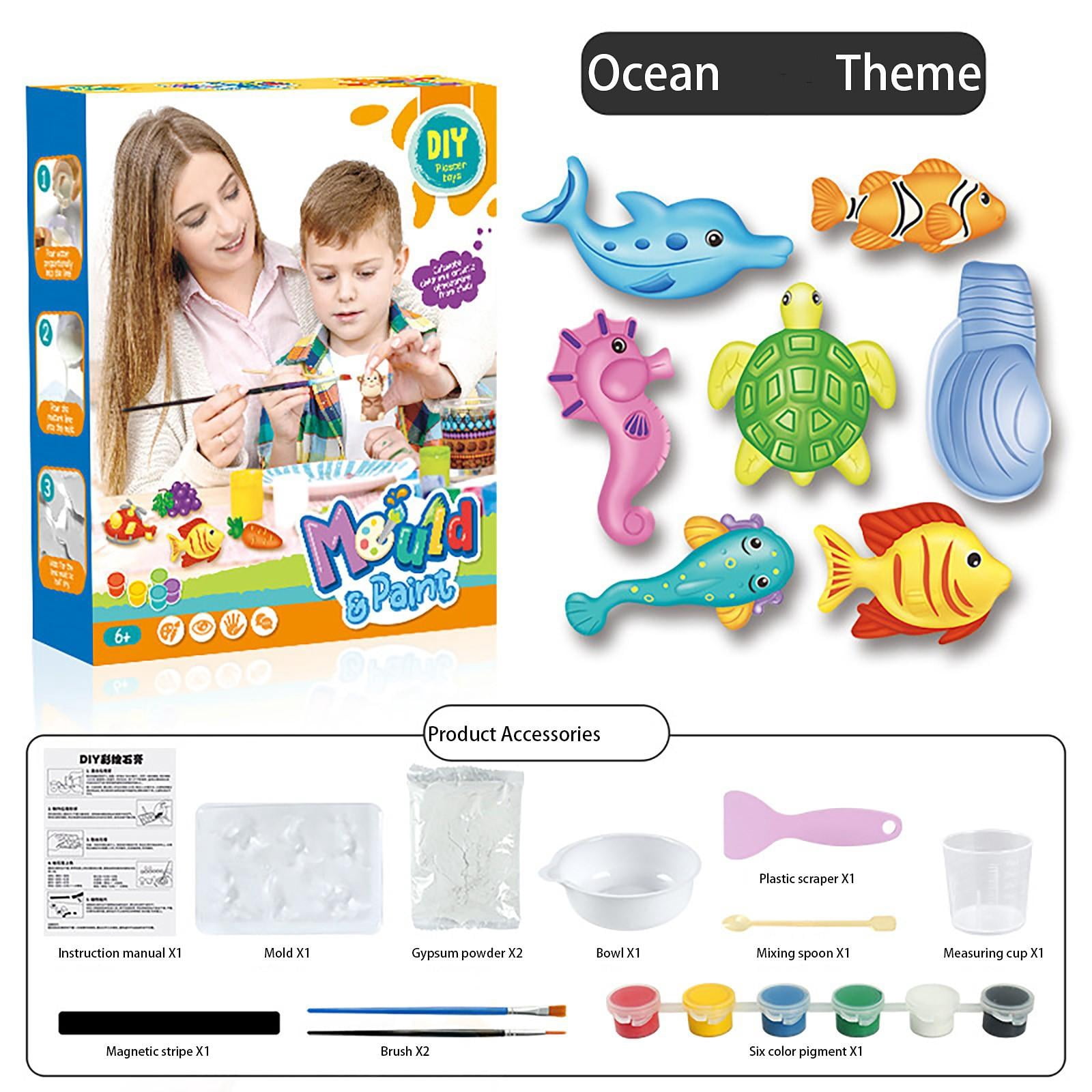 1PC Ocean Themed DIY Plaster Craft Kit, Creative Painting Activity with Colorful Paints, Educational Toy for Kids, Parent - Child Interactive Game, Art Project for Boys and Girls