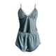 thumbnail image 4 of Conjunto de vestido y pantalones cortos con ribetes de satén y encaje para mujer - Ropa sexy para estar por casa, tallas S-L, 4 of 4