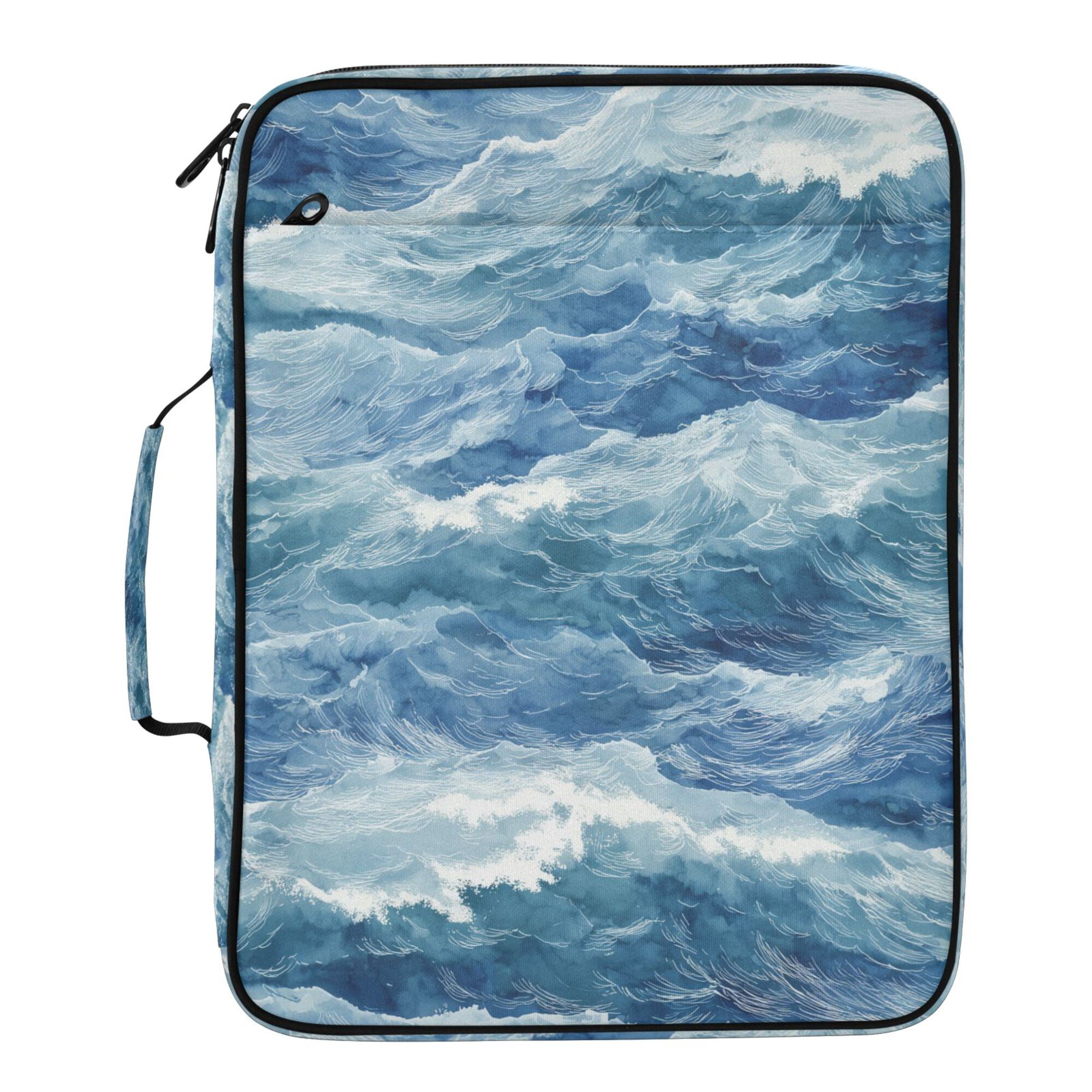 FORMRS Accordion File Folder A4 Size 7-Pocket Expanding Document Organizer Bag with 3 Ring Binder, Blue Watercolor Ocean Waves