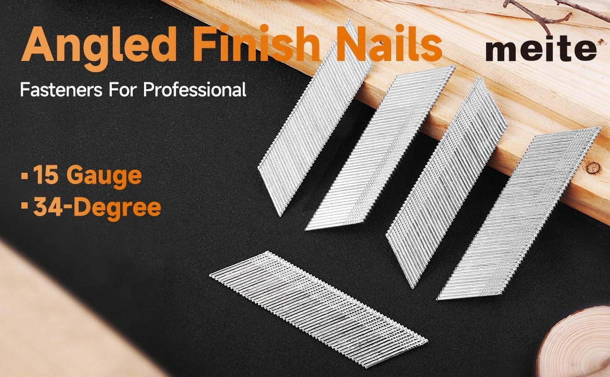 Meite 15 Gauge Angled Finish Nails – 2-1/2 Inch, 34° DA Style, Galvanized, 2000-Pack