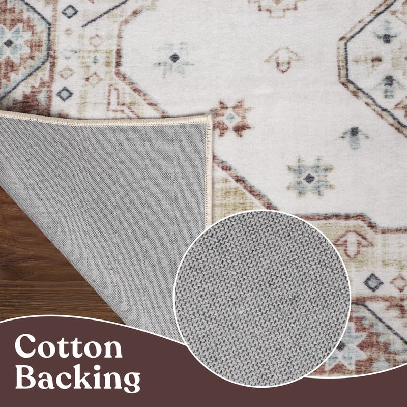 Superior Burj Ivory Medallion Washable Indoor Area Rug, 2' x 15', Ivory