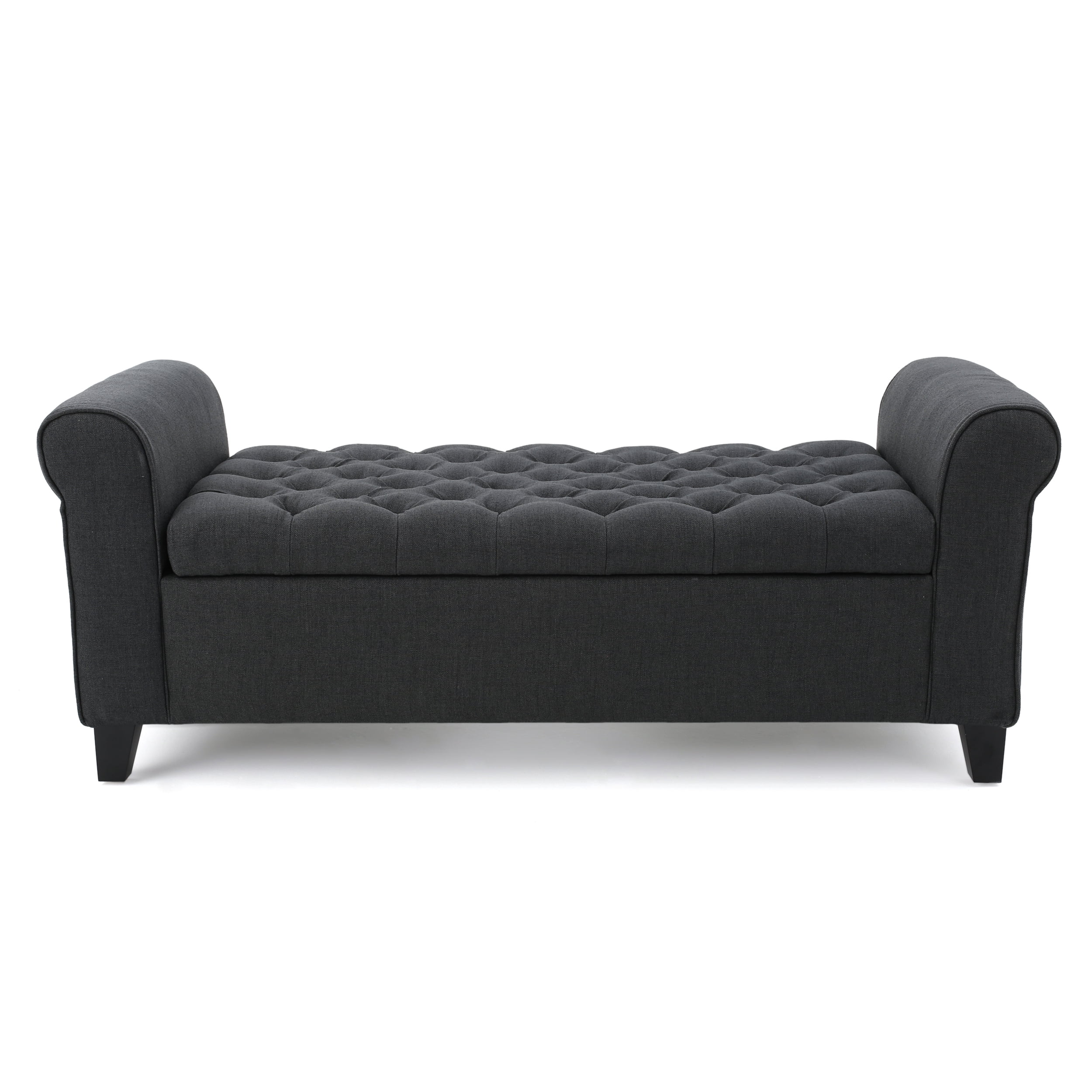 Noble House Sheffield Contemporary Rolled Arm Fabric Storage Ottoman Bench, Dark Gray and Dark Brown