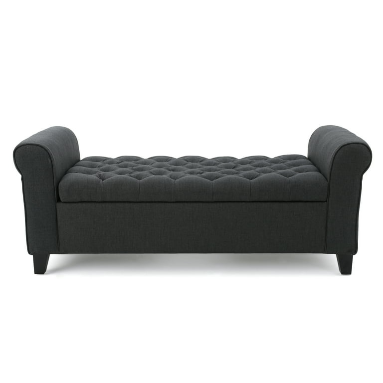Free Shipping Noble House Sheffield Contemporary Rolled Arm Fabric Storage Ottoman Bench Dark Gray and Dark Brown Walmart