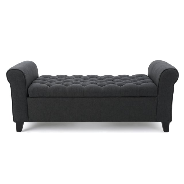 Santa Cruz Contemporary Fabric Storage Ottoman Bench, Dark Gray