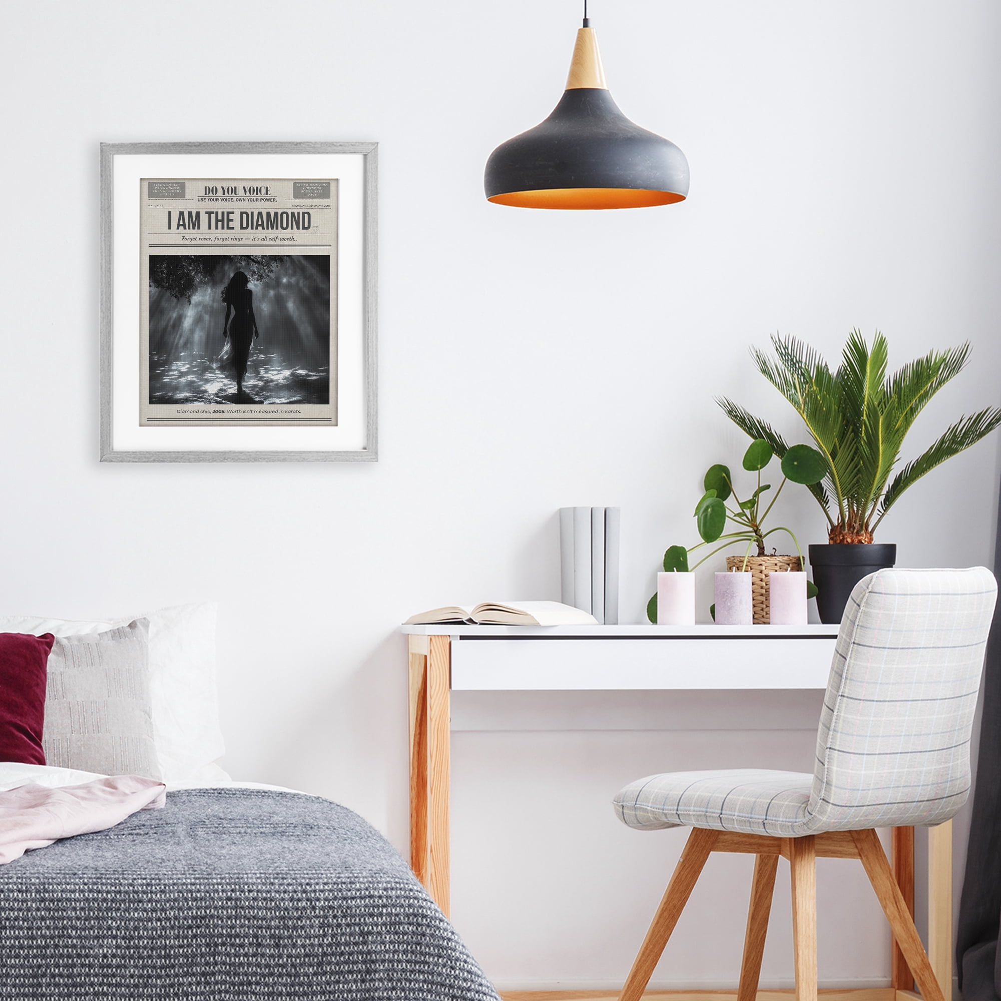 Stupell Industries Diamond Chic Newspaper Gray Framed Print Under Glass, design by A Barefoot Stylist