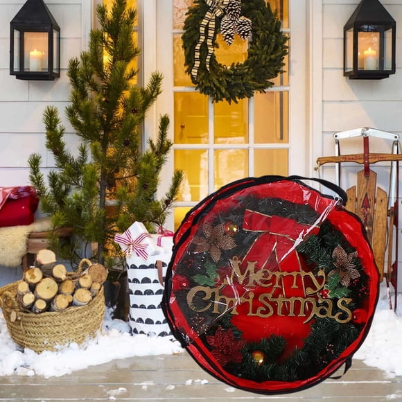 Cube Storage Bin Wreath Storage Bag Garland Holiday Container Tear Resistant Material - Easy Storage Featuring Heavy Duty Handles and Transparent Card Slot Red