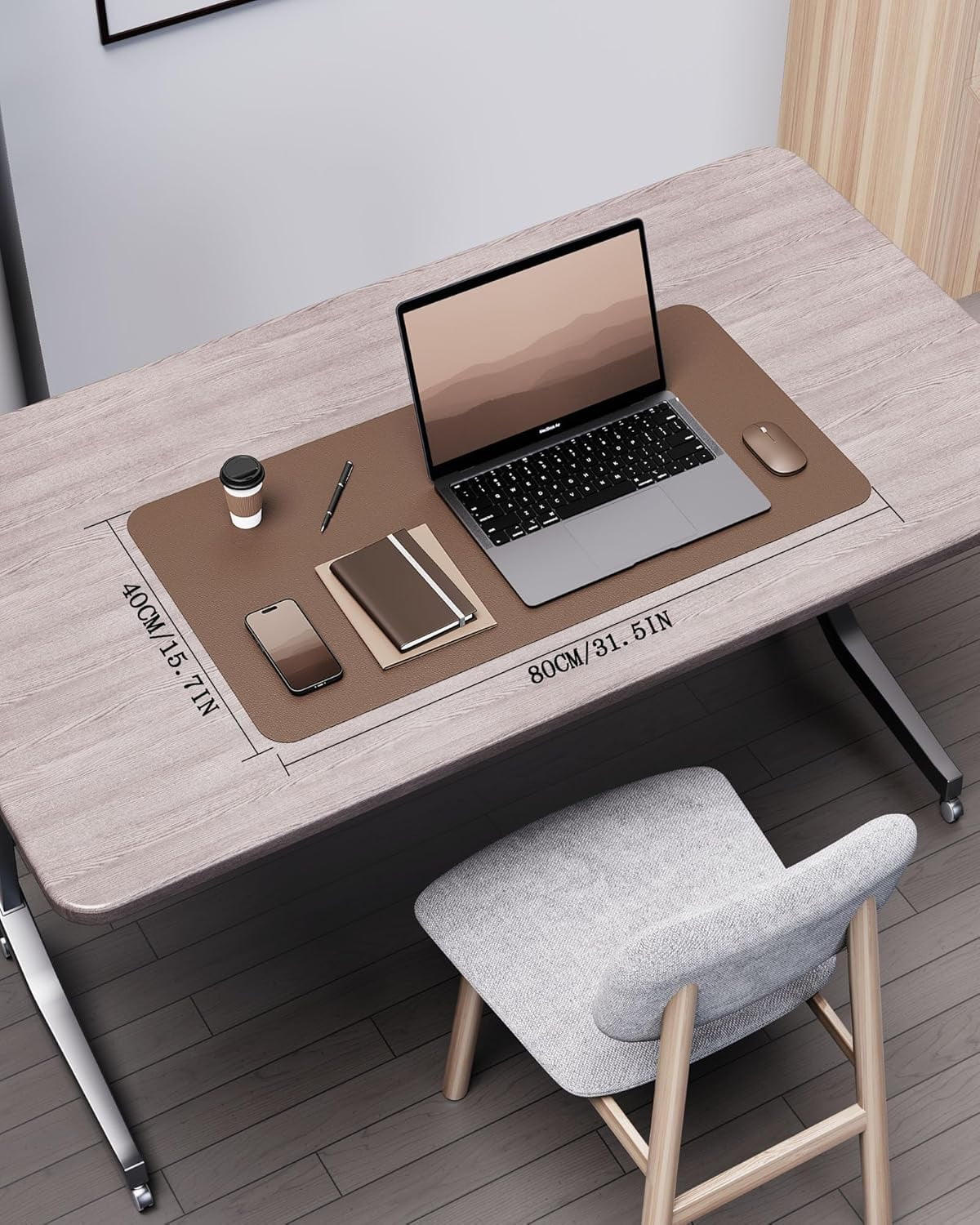 Double-Sided Desk Pad, 31.5"x15.7"Leather Mat, Eco Cork Pad Protector,Large Mouse Pad,Waterproof Blotter for Office/Home(Coffee)