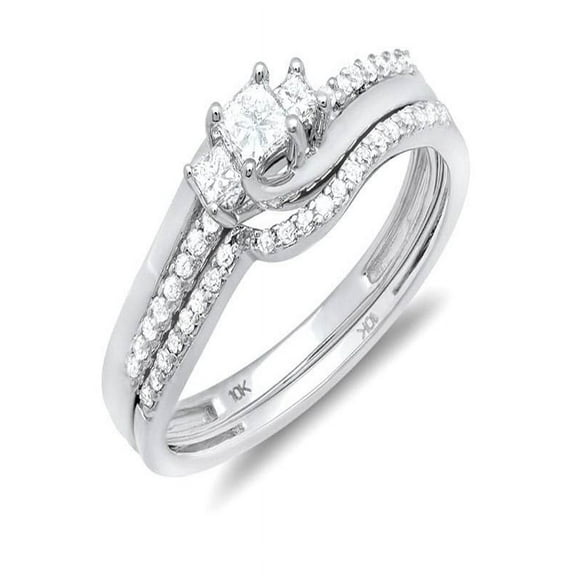 Magnetic Three Stone Diamond Wedding Set 1 Carat Princess Cut Diamond on Gold