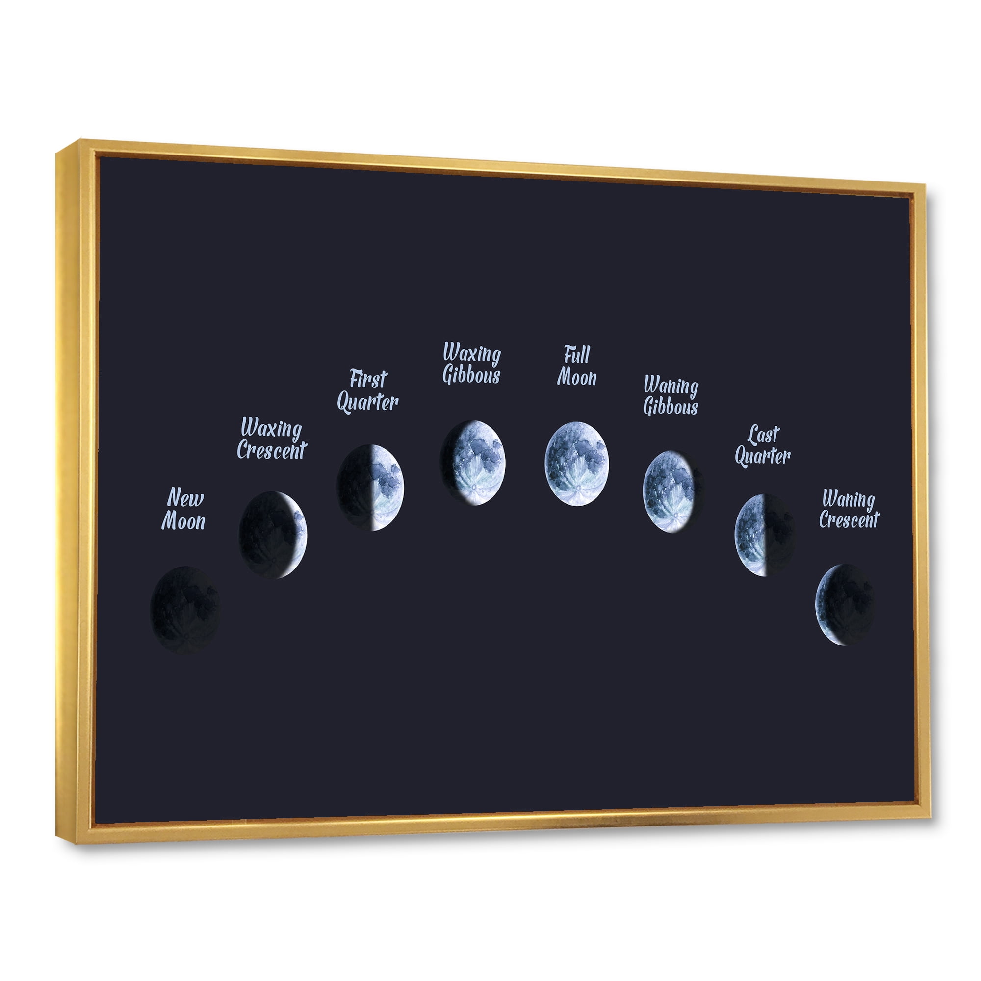 Designart 'Different Moon Phases In Space' Bohemian & Eclectic Framed Canvas Wall Art Print