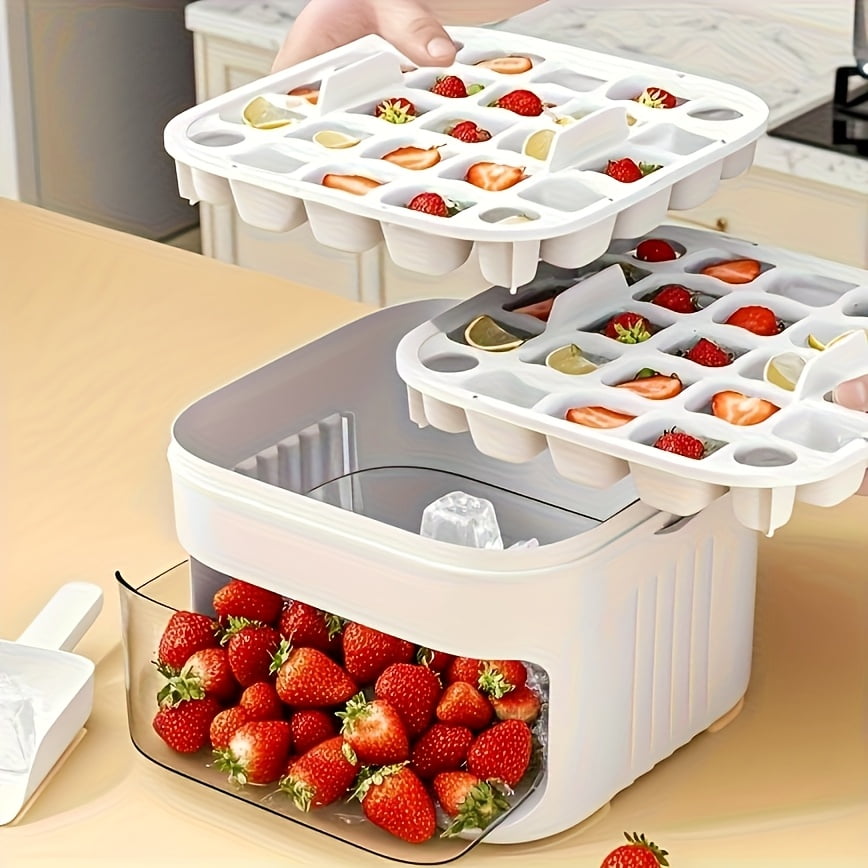 Large Heavy-Duty Plastic ice cube Tray with Double Layer, Compatible for home Fridges, Mini Freezers, Refrigerators -Large Capacity ice cube box