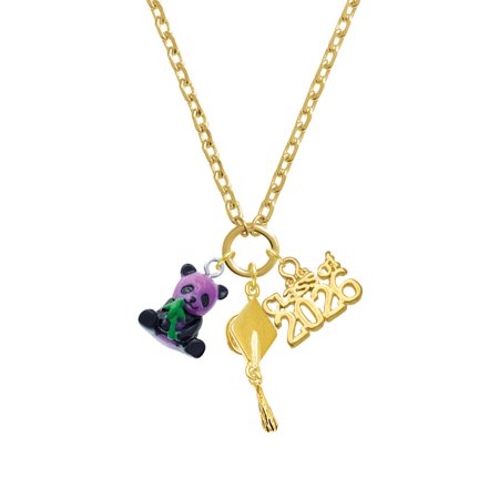 Delight Jewelry Resin Purple Panda Bear - Gold-tone Class of 2026 Graduation Zoey Charm Necklace, 28"