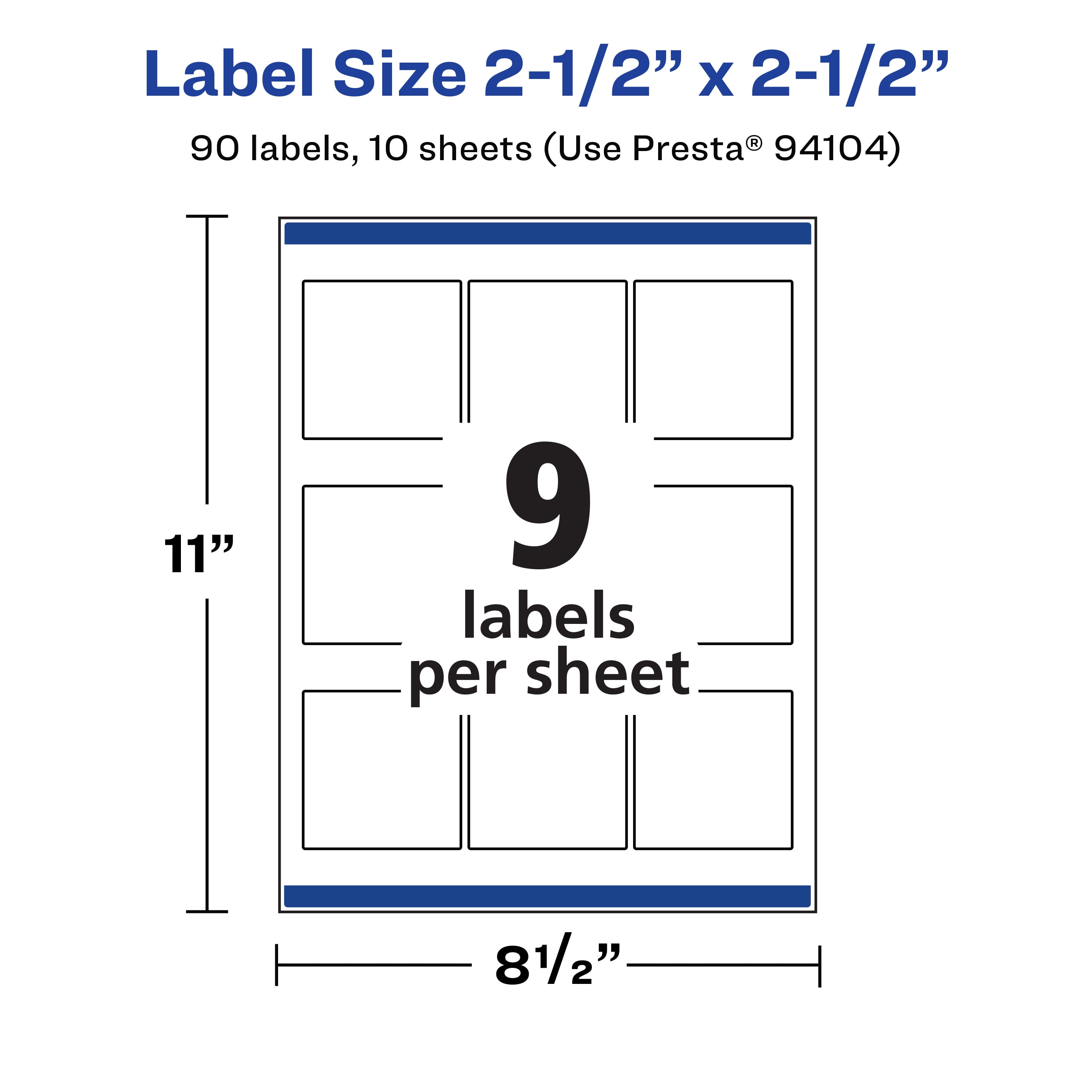 Avery 2-1/2" x 2-1/2" Waterproof Square Labels, 90 Labels