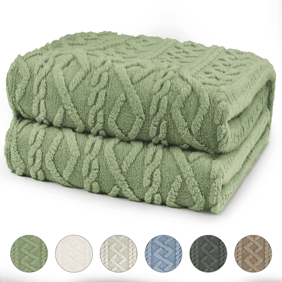 Sortora Green Throw Blanket, Throw Size Plush Fluffy Couch Blanket, Soft Lightweight Cozy Bed Blankets for All Seasons - 280GSM Double-Sided 3D Knit, Machine Washable, 50"x60"