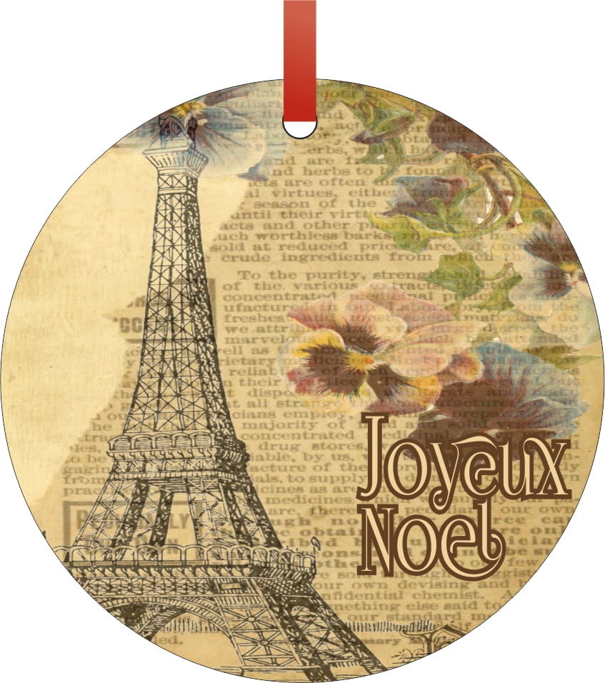 Ornament Eiffel Tower Vintage Victorian Floral Style Joyeux Noel