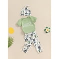 thumbnail image 2 of Suealasg 3Pcs Newborn Boy Girl Summer Outfit Short Sleeve Crew Neck Letter Print Romper Plant Print Pants Hat 3 6 12 18 Months Baby Boy Girl Clothes, 2 of 8