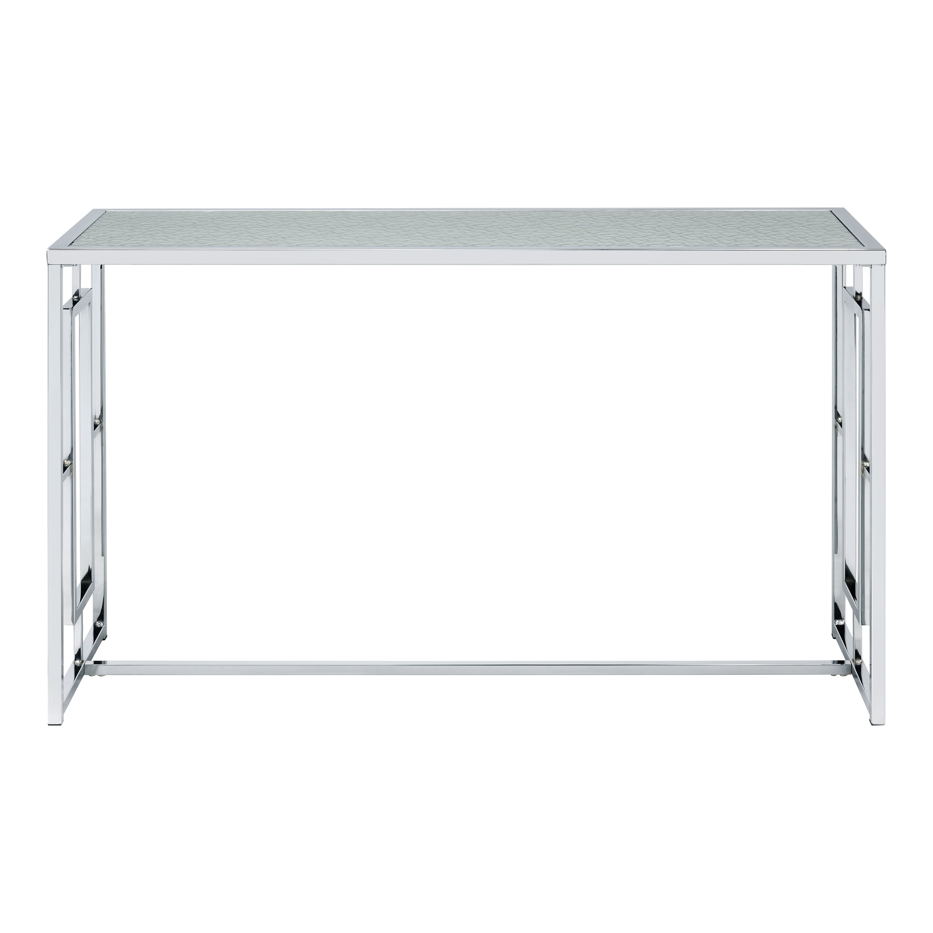 Furniture of America Kora Water Ripples Pattern Glass Top and Metal Chrome Sofa Table