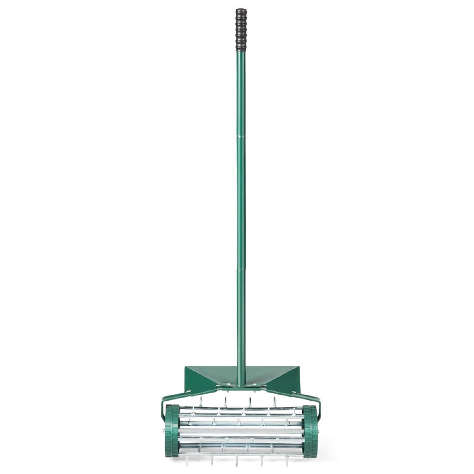Biotree 18 Inch Rolling Lawn Aerator with Splash-Proof Fender for Garden Dark green, silver - Outdoor Lawn Yard Garden Care Tool
