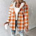 thumbnail image 2 of Women Plaid Hooded Jackets Drawstring Fall Long Sleeve Button Down Shackets Winter Warm Trendy Fashion Loose Clothing, 2 of 5