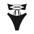 thumbnail image 5 of QURATI Swimwear Ruched Two Piece Bikini: High Waisted Thong Style Vacation Swimwear Set Black L, 5 of 6