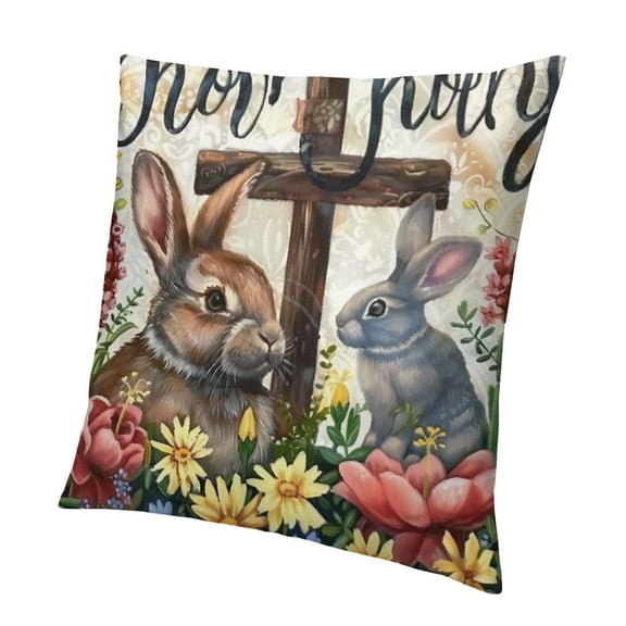 SHERONV Easter He is Risen Pillow Covers  Spring Bunny with Cross Throw Pillow Covers Rabbit Colorful Eggs Floral Pillowcase Cushion Case for Sofa Outdoor Patio Garden 12x12in